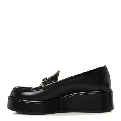 Gucci Kama Calfskin Horsebit Womens Wedge Platform Loafers 38.5 Black 1 of 9