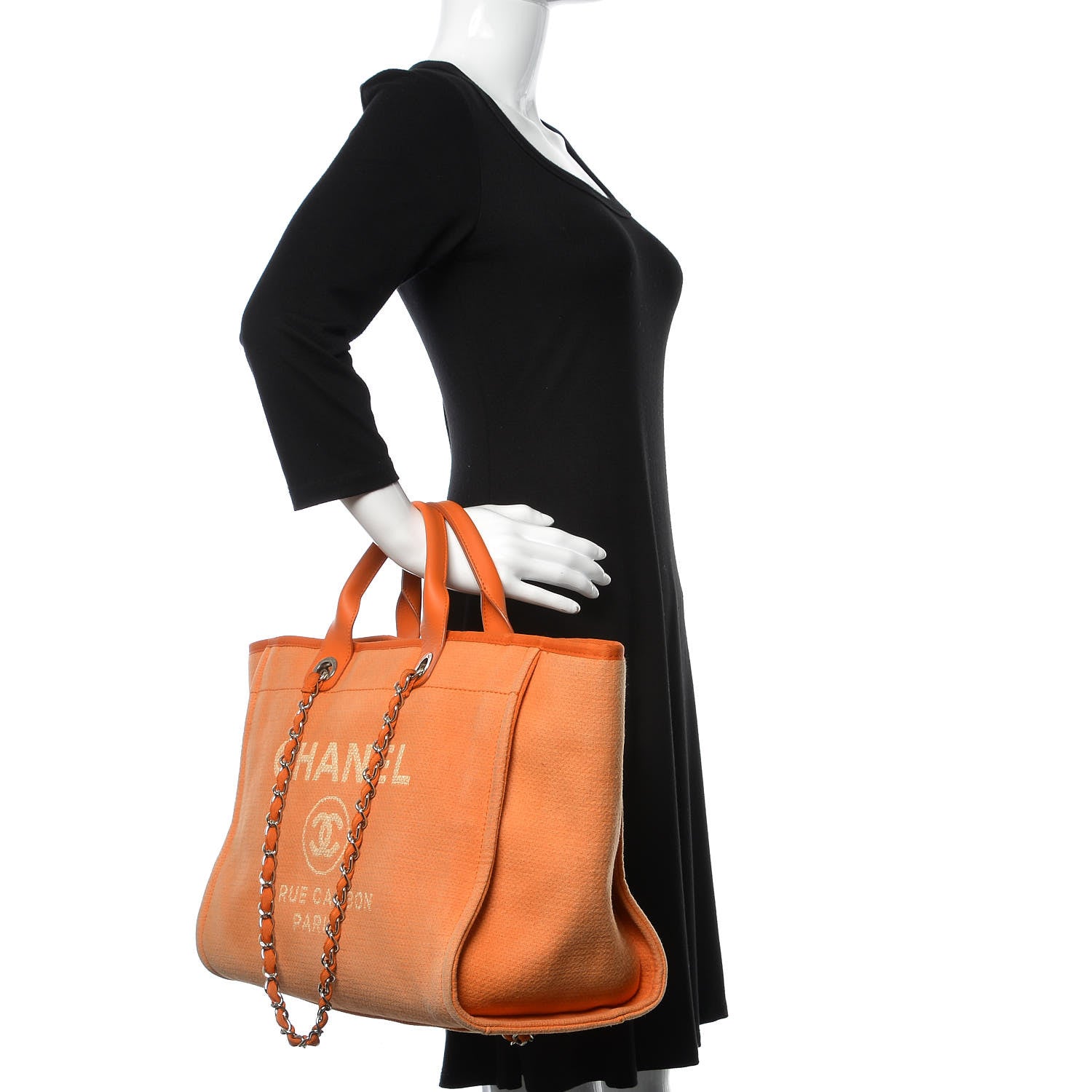 Chanel Canvas Large Deauville Tote Orange 3 of 13