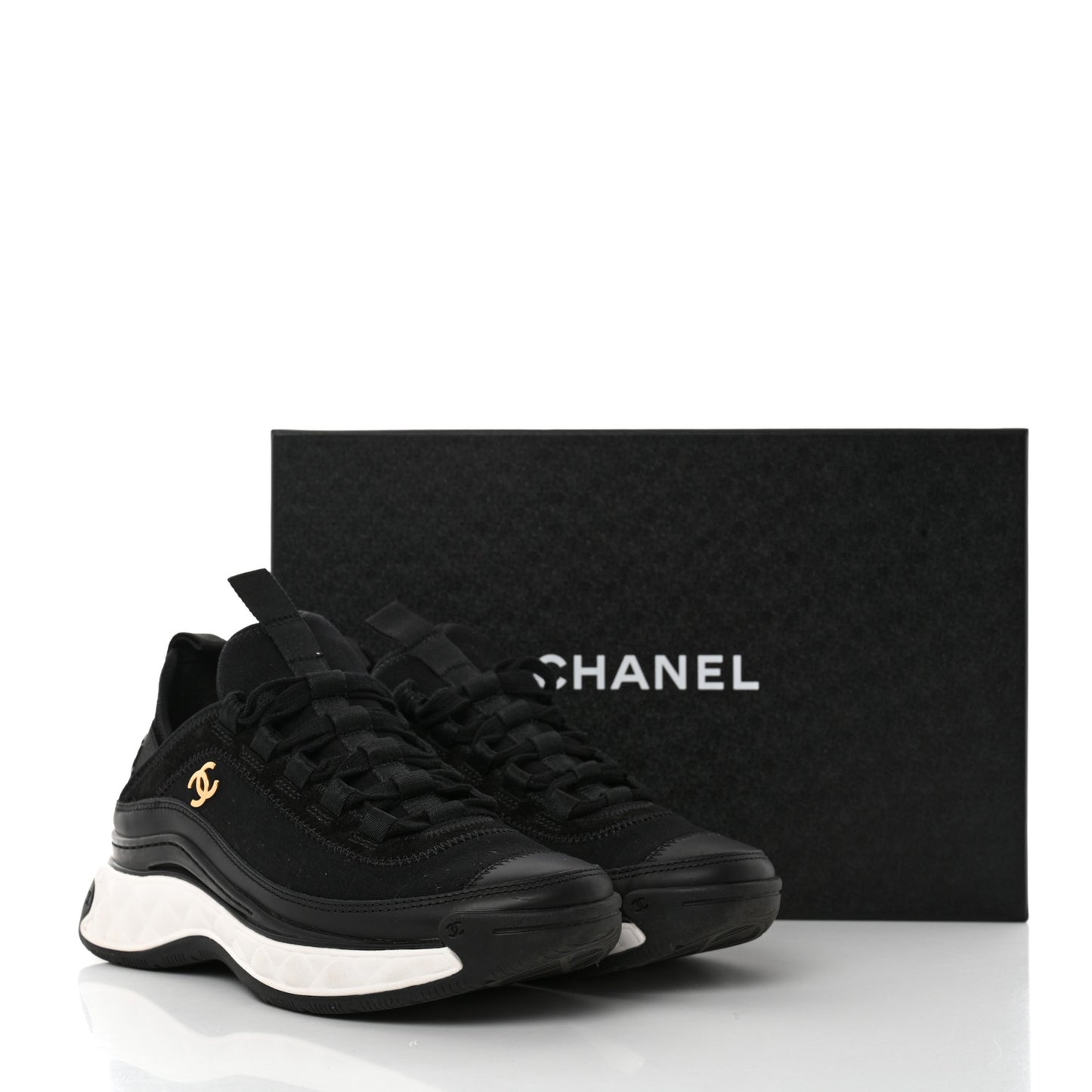 Velvet Calfskin Mixed Fibers CC Sneakers 36 Black