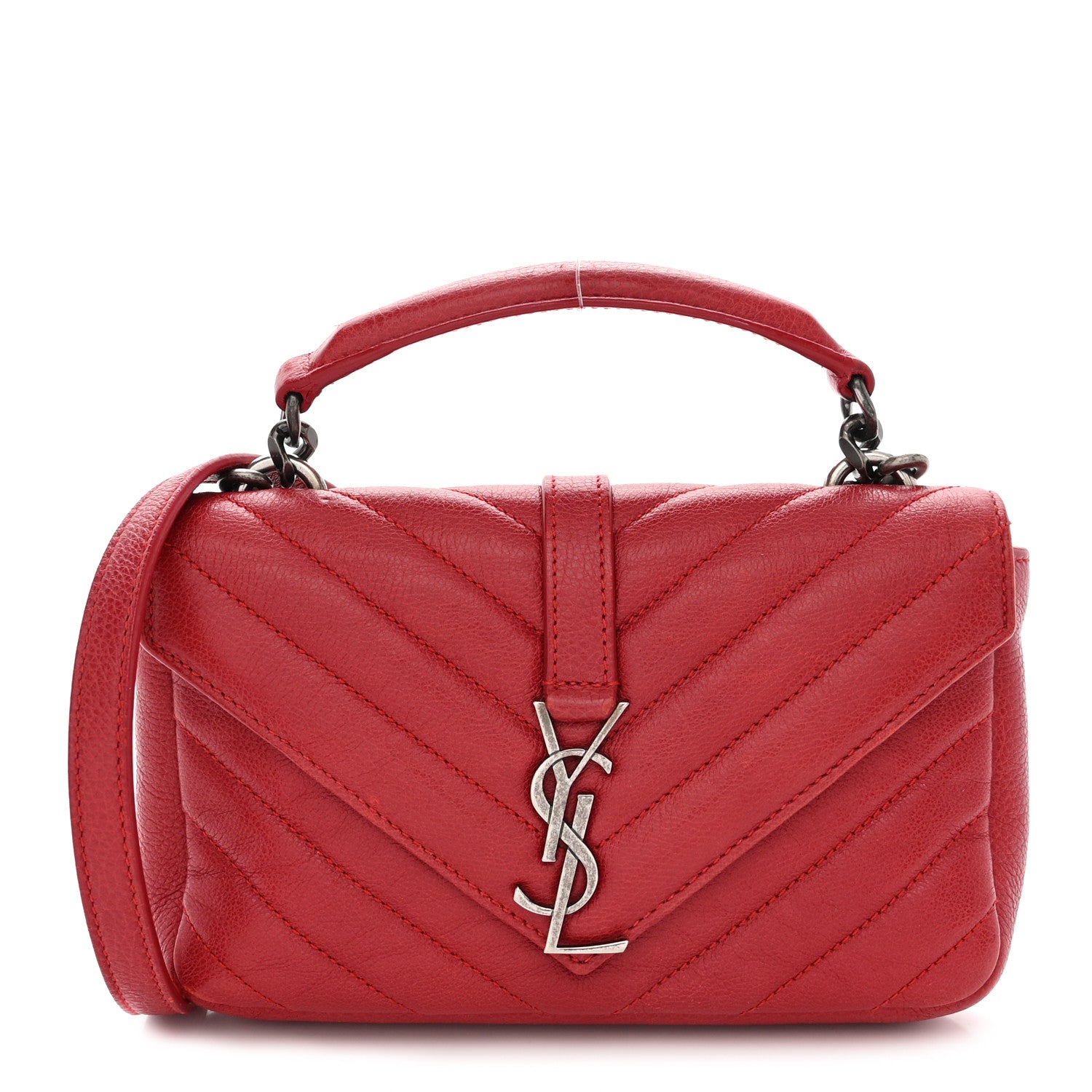 Saint Laurent SAINT LAURENT Sheepskin Matelasse Chevron Monogram College Chain Wallet New Red 1 of 18