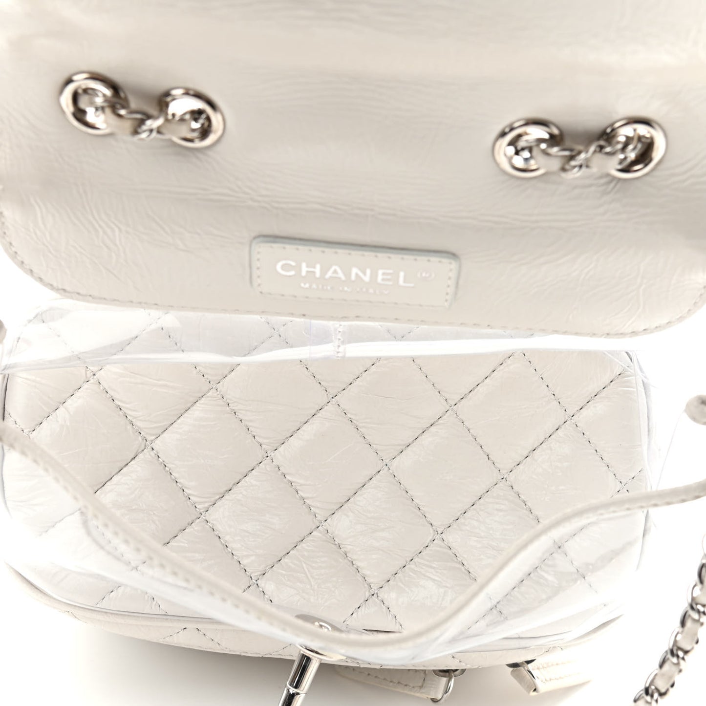 Crumpled Calfskin PVC Quilted Backpack White