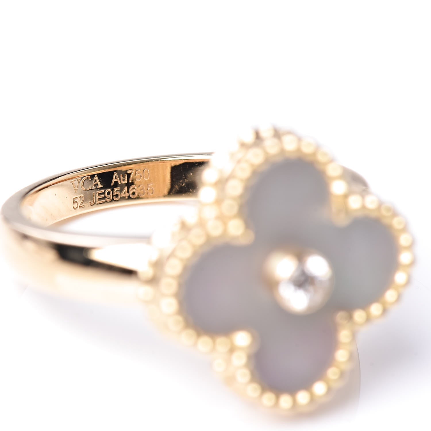 Van Cleef & Arpels 18K Yellow Gold Diamond Mother of Pearl Vintage Alhambra Ring 52 6 4 of 4