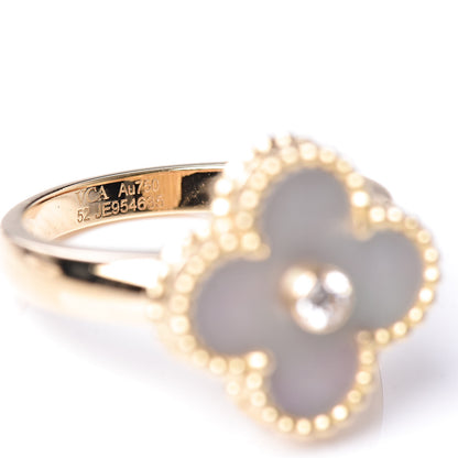 Van Cleef & Arpels 18K Yellow Gold Diamond Mother of Pearl Vintage Alhambra Ring 52 6 4 of 4