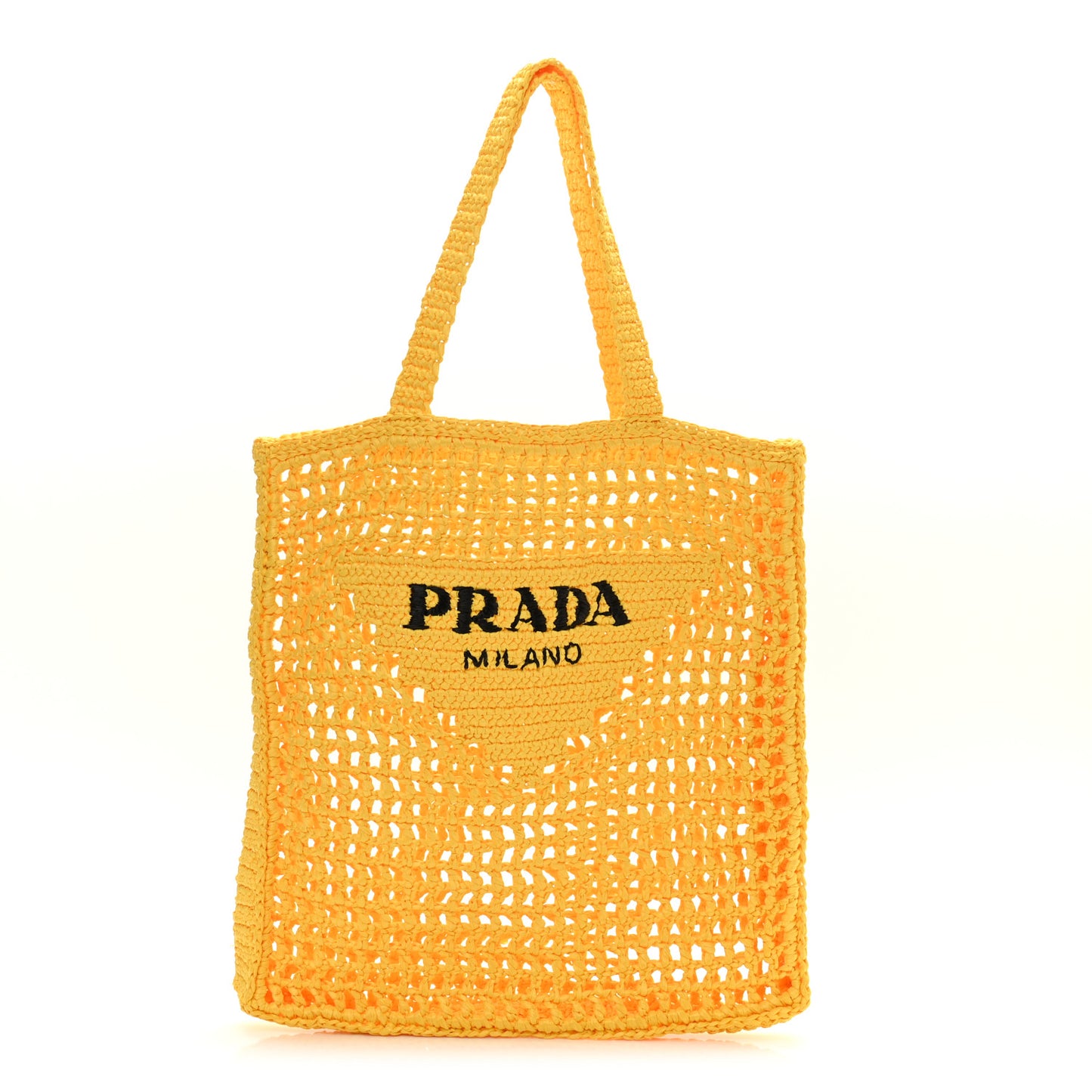 Yarn Raffia Effect Crochet Logo Embroidered Tote Bag Giallo
