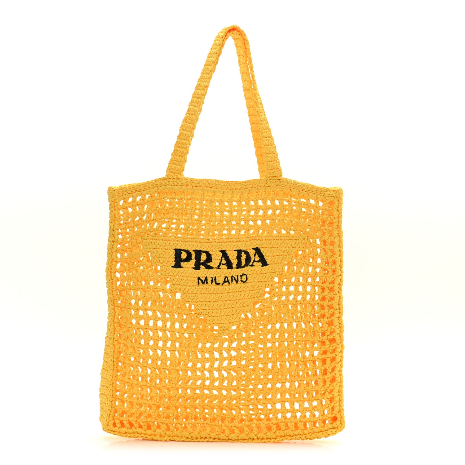 Prada Yarn Raffia Effect Crochet Logo Embroidered Tote Bag Giallo 1 of 10