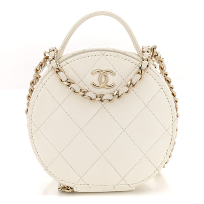 Chanel Lambskin Quilted Round Handle With Care Vanity With Chain White 1 of 11