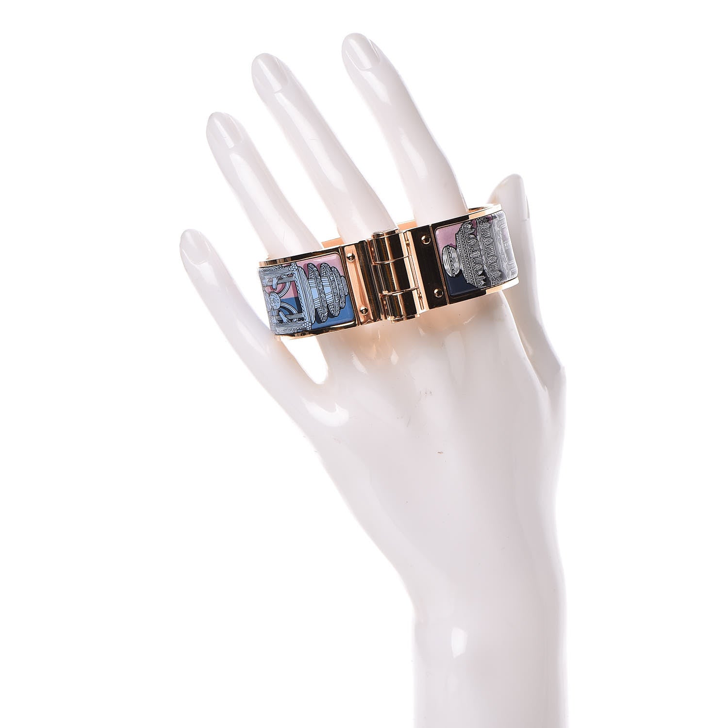 Hermes Enamel Printed Wide Marveilleuses Lanternes Hinged Bracelet M Arts and Crafts 2 of 5