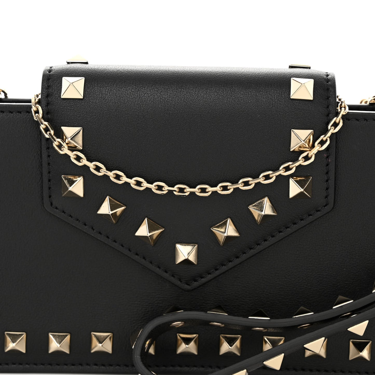 Calfskin Rockstud Phone Case With Chain Black