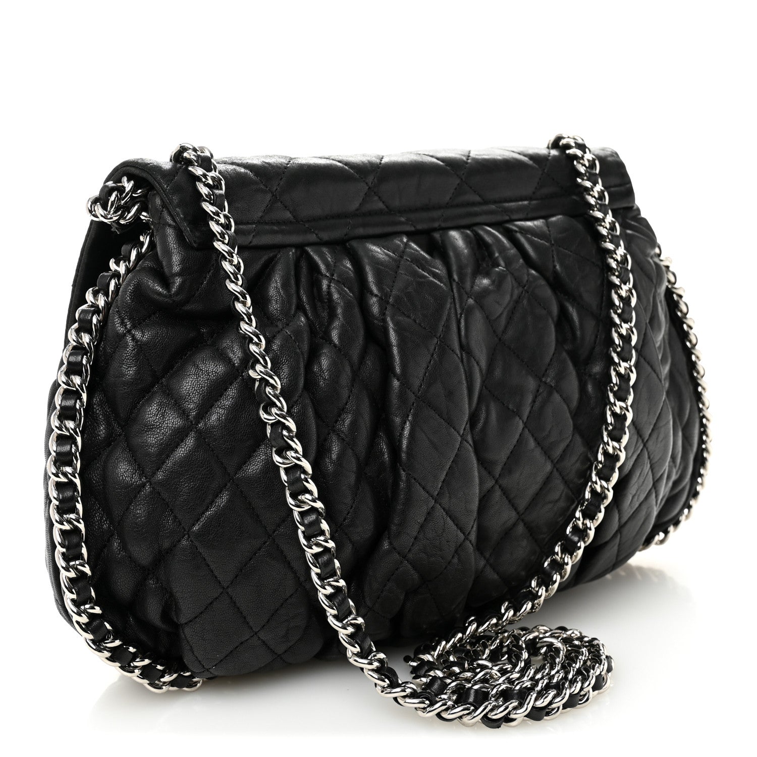 Chanel Washed Lambskin Quilted Large Chain Around Messenger Black 3 of 10