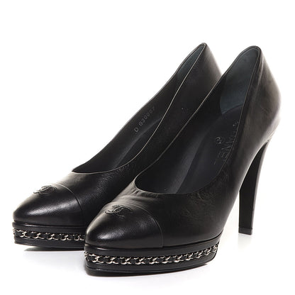 Chanel Lambskin Platform Chain Pumps Black 40 3 of 8