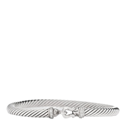 David Yurman Sterling Silver Diamond 5mm Cable Buckle Bracelet 1 of 3