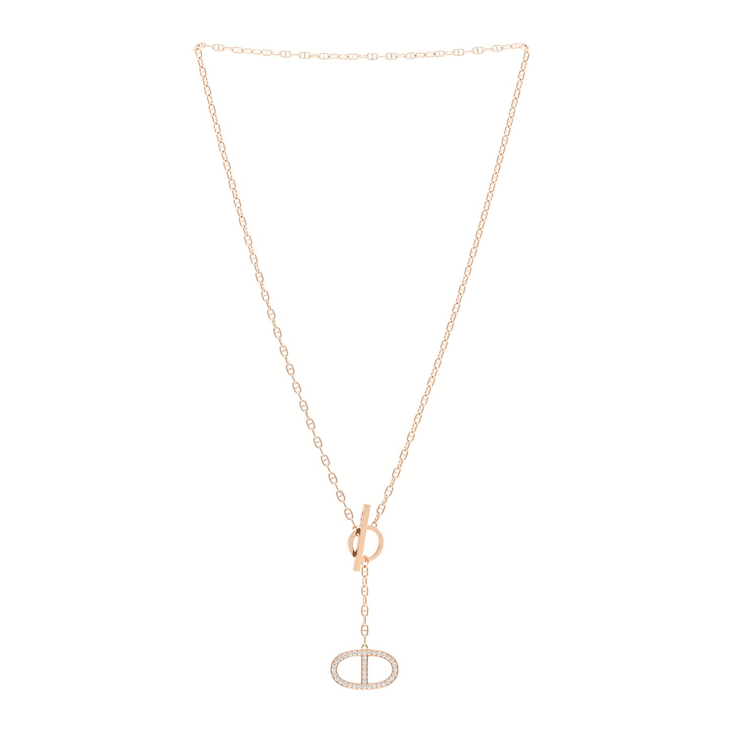 18K Rose Gold Diamond GM Chaine D'Ancre Contour Pendant Necklace ST