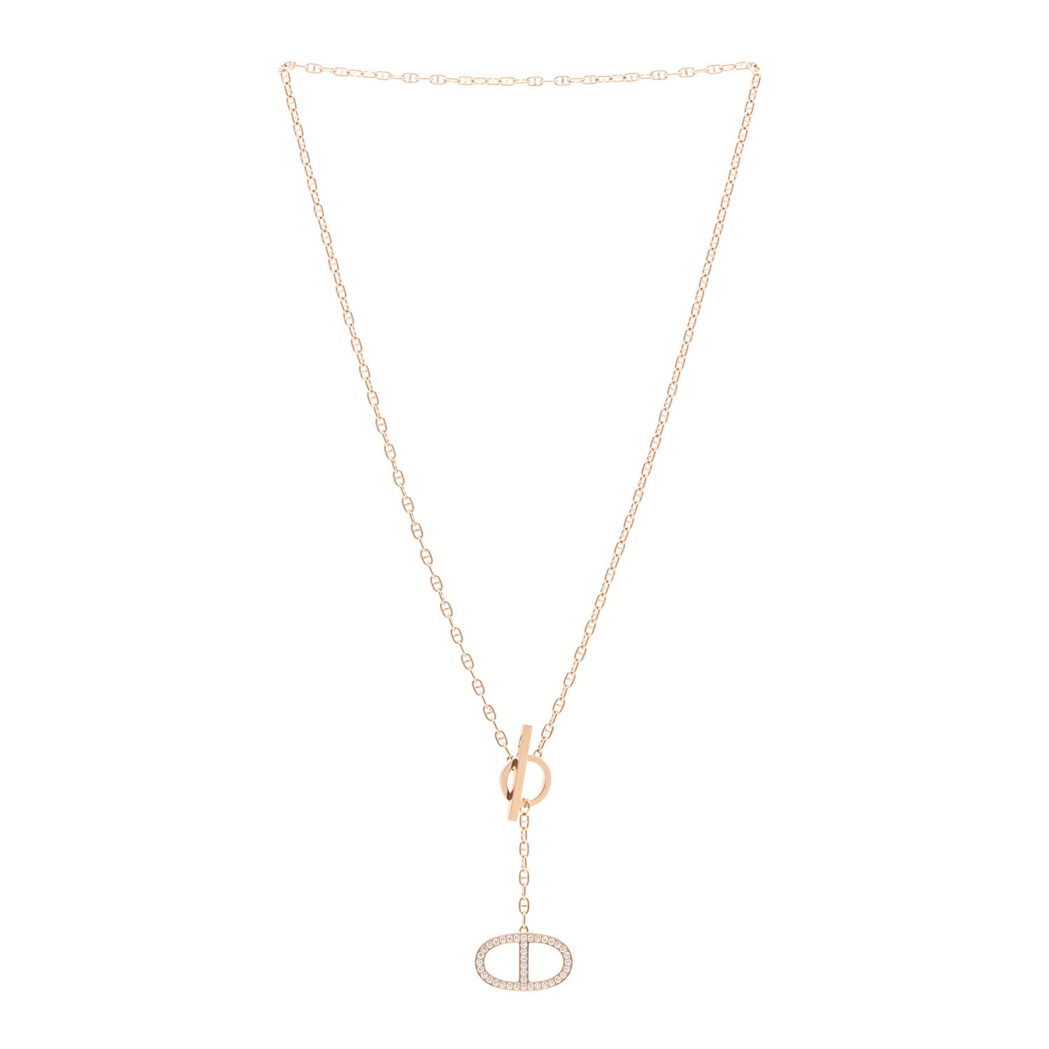 Hermes 18K Rose Gold Diamond GM Chaine D'Ancre Contour Pendant Necklace ST 3 of 7