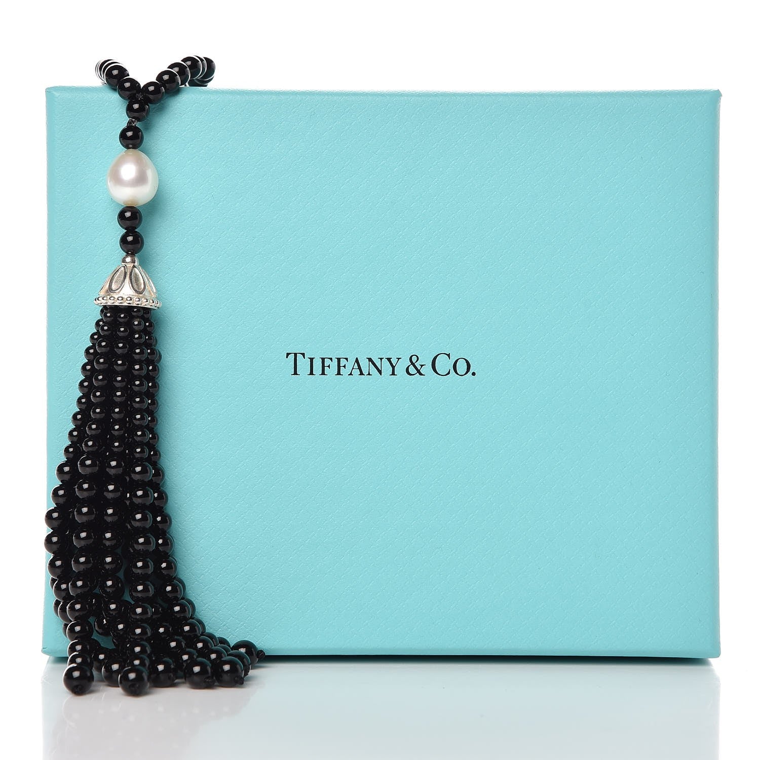 Tiffany Sterling Silver Black Onyx Freshwater Pearl Ziegfeld Tassel Necklace 4 of 4