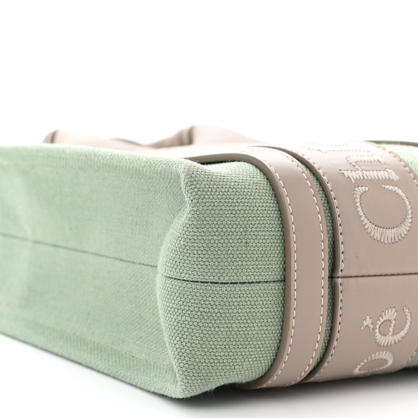 Cotton Calfskin Small Woody Ribbon Tote Faded Green
