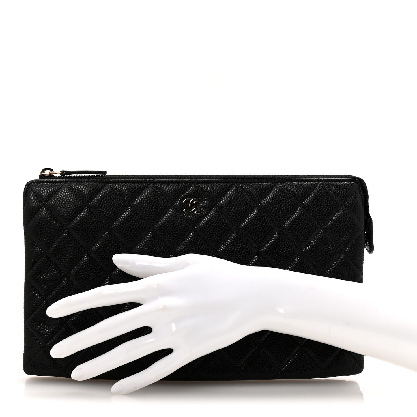 Caviar Quilted Large Zipped Clutch Black