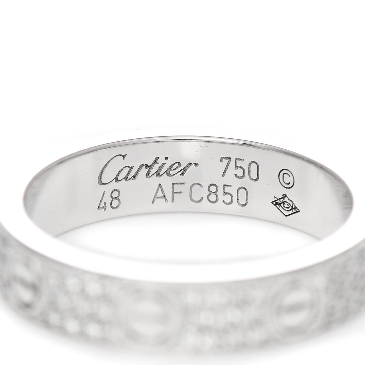 Cartier 18K White Gold Diamond Paved LOVE Wedding Band Ring 48 4.5 4 of 4