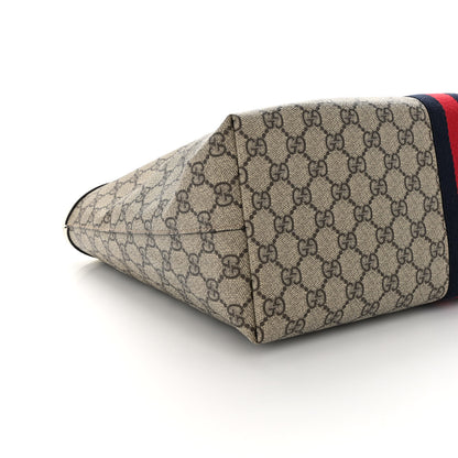 Gucci GG Supreme Monogram Textured Dollar Calfskin Web Medium Ophidia Shopping Tote Beige Ebony Mystic White 9 of 10