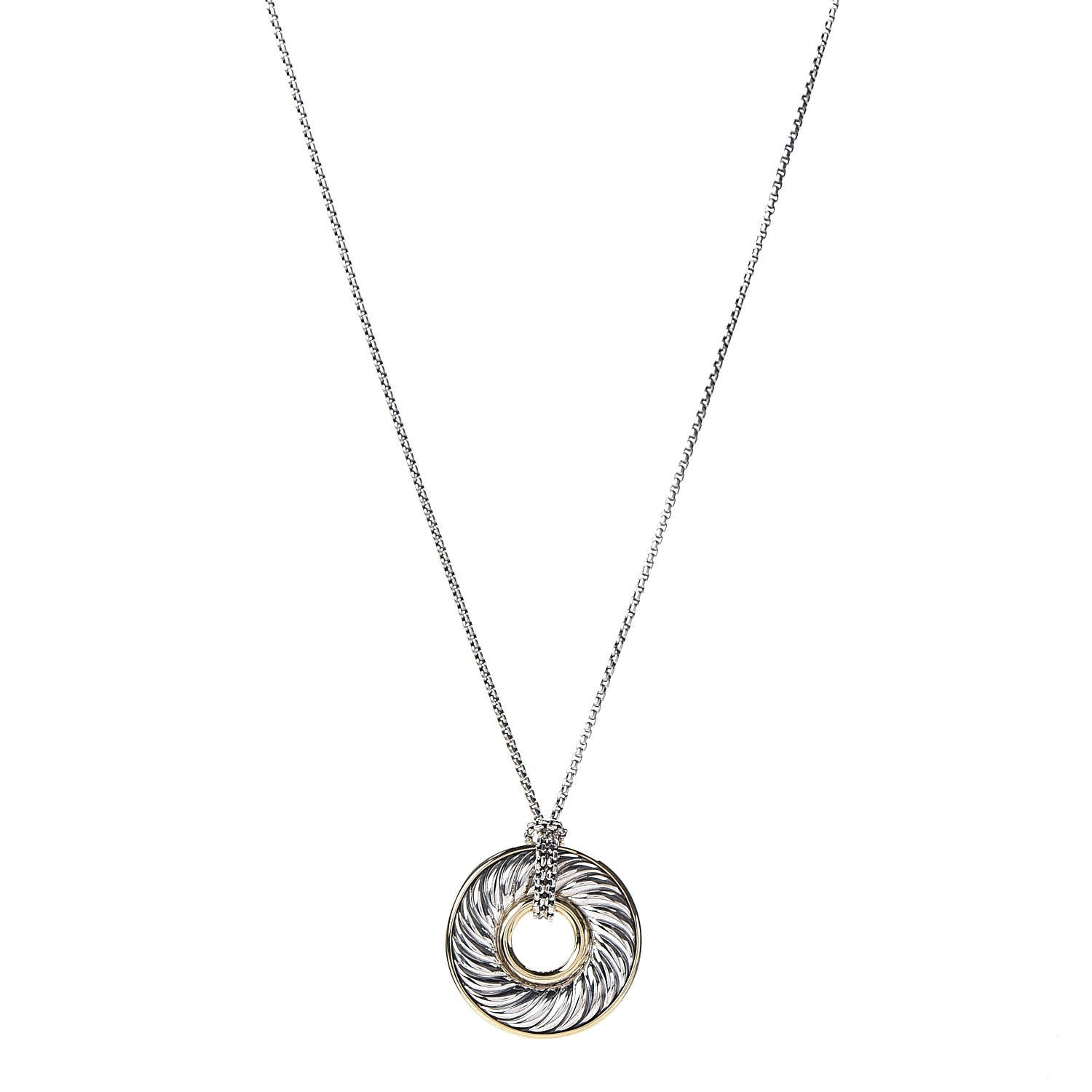 David Yurman Sterling Silver 18K Yellow Gold Cable Disc Necklace 1 of 6