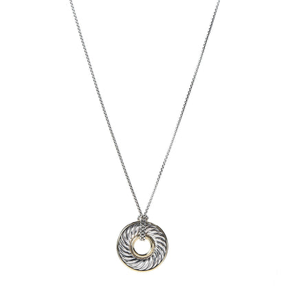 David Yurman Sterling Silver 18K Yellow Gold Cable Disc Necklace 1 of 6