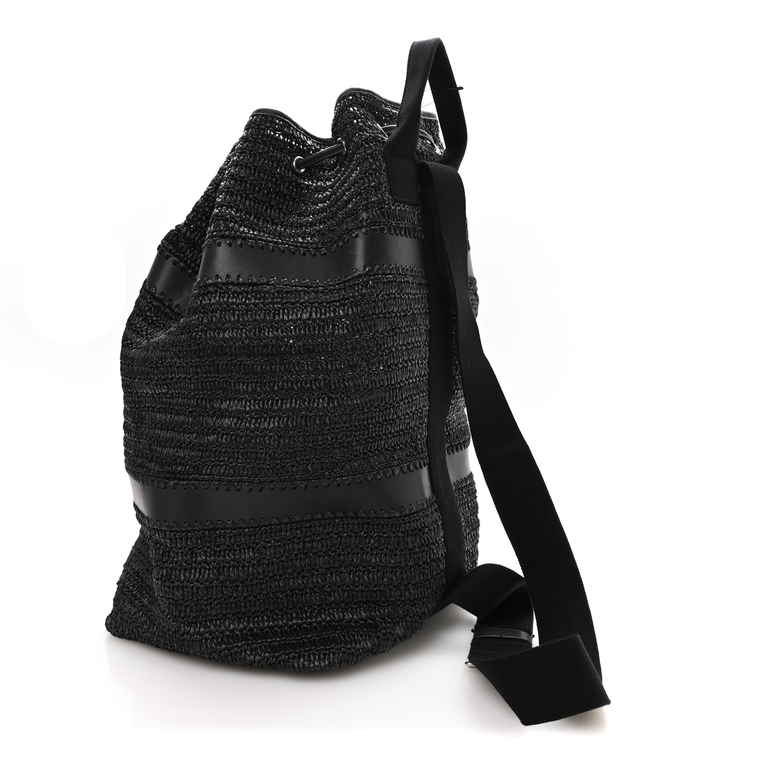 Saint Laurent Raffia Rive Gauche Drawstring Backpack Black 2 of 8