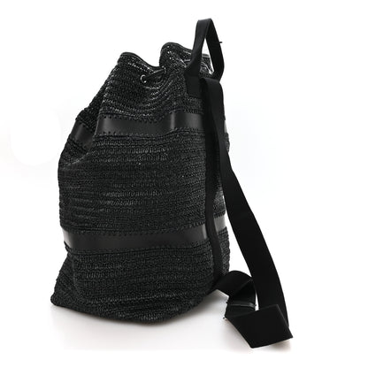 Saint Laurent Raffia Rive Gauche Drawstring Backpack Black 2 of 8