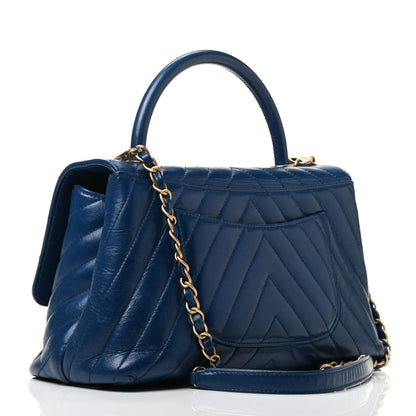 Chanel Calfskin Chevron Quilted Small Coco Handle Flap Blue 4 of 10