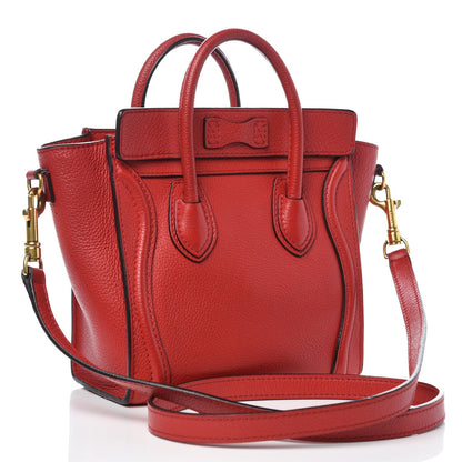 Celine Drummed Calfskin Nano Luggage Coquelicot 3 of 13
