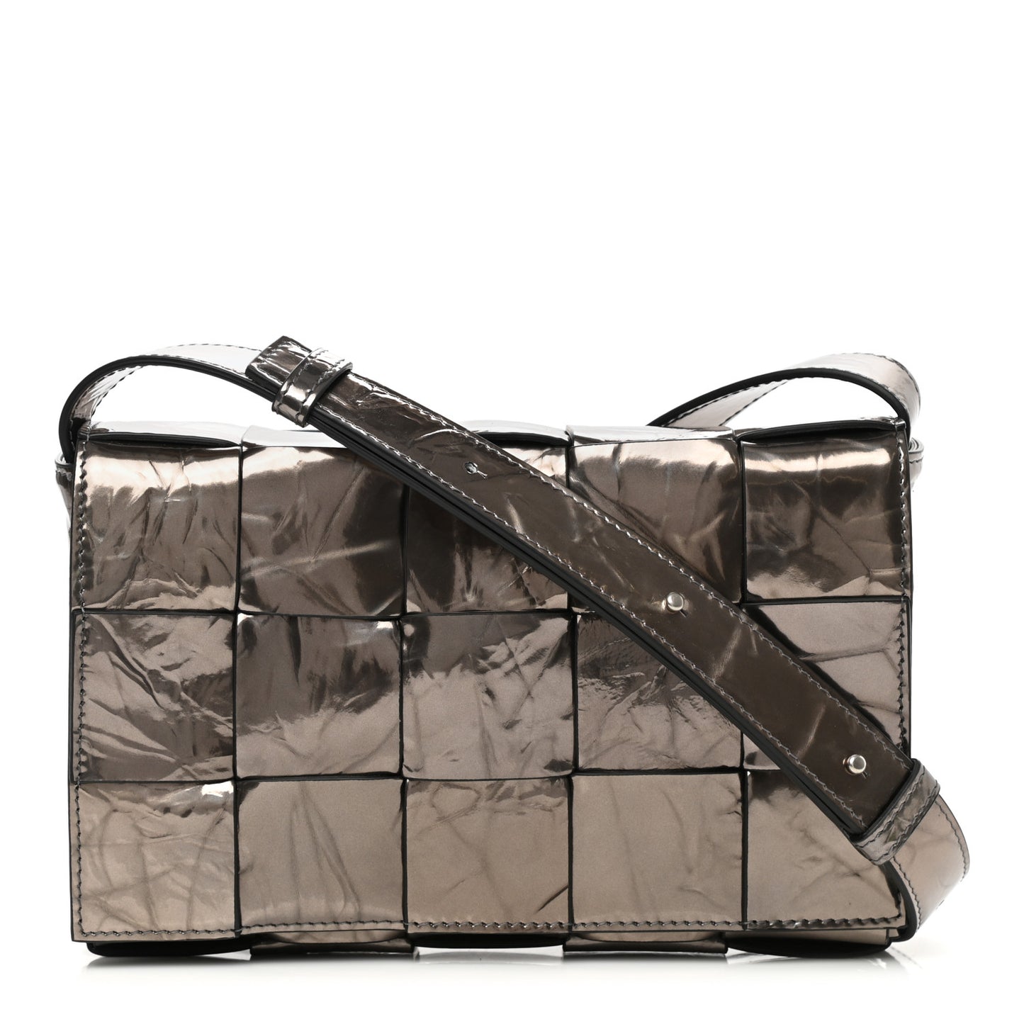 Metallic Crushed Calfskin Maxi Intrecciato Cassette Crossbody Bag Anchor