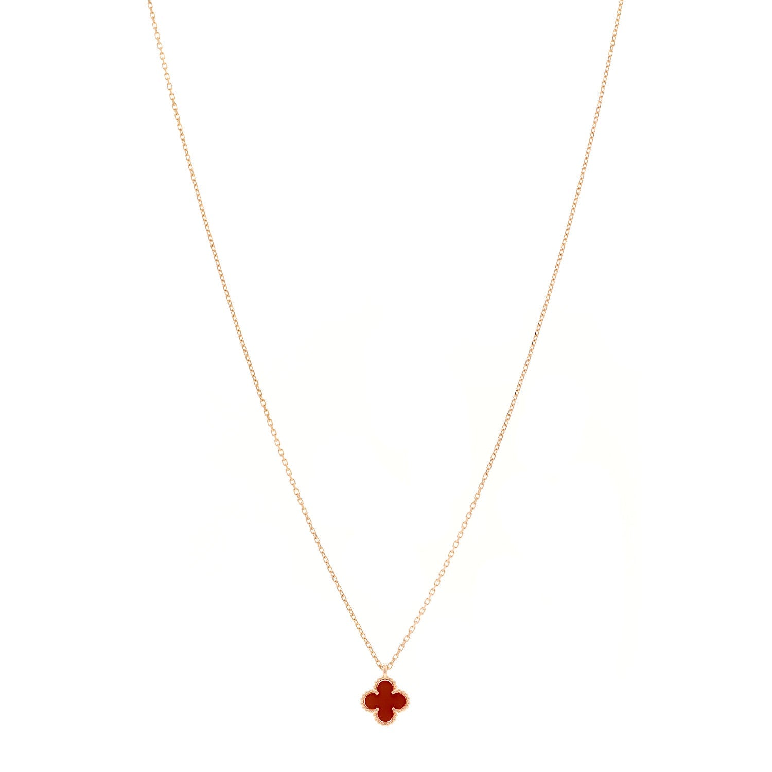 Van Cleef & Arpels 18K Rose Gold Carnelian Sweet Alhambra Pendant Necklace 1 of 4