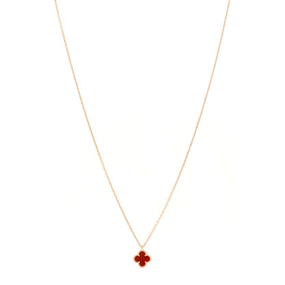 Van Cleef & Arpels 18K Rose Gold Carnelian Sweet Alhambra Pendant Necklace 1 of 4
