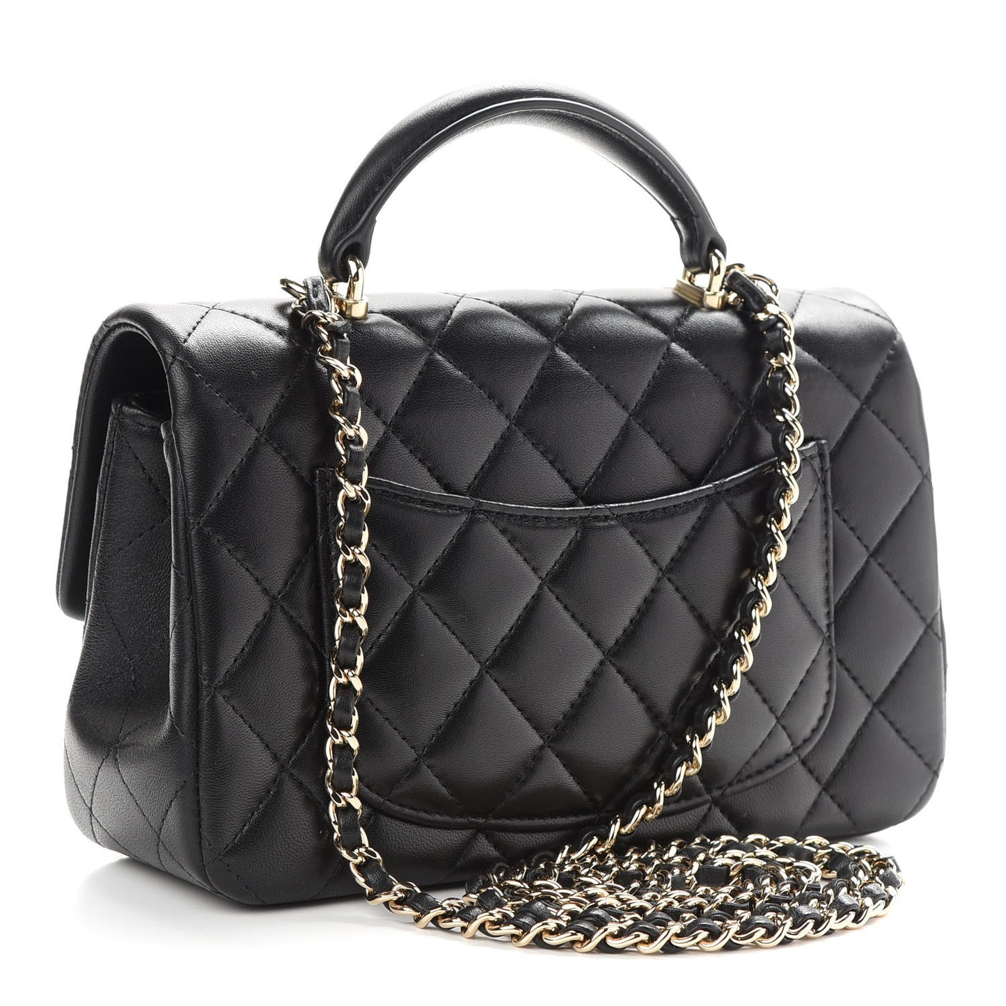 Lambskin Quilted Mini Top Handle Rectangular Flap Black