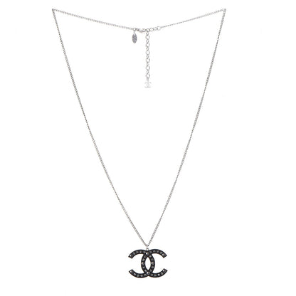 Chanel Crystal Resin CC Necklace Silver Black 3 of 5