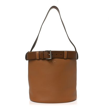 Prada Calfskin Buckle Bucket Bag With Belt Caramel 1 of 9