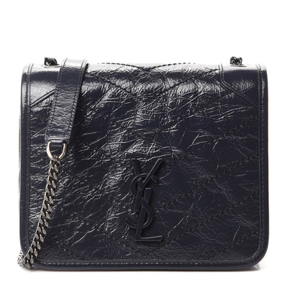 Saint Laurent Crinkled Calfskin Matelasse Monogram Niki Chain Wallet Deep Marine 1 of 10