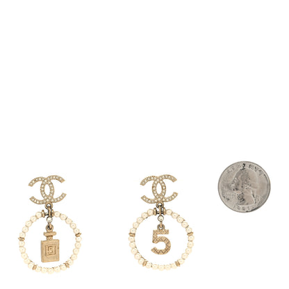 Chanel Crystal Pearl Chanel Charms CC Drop Earrings Gold 2 of 4