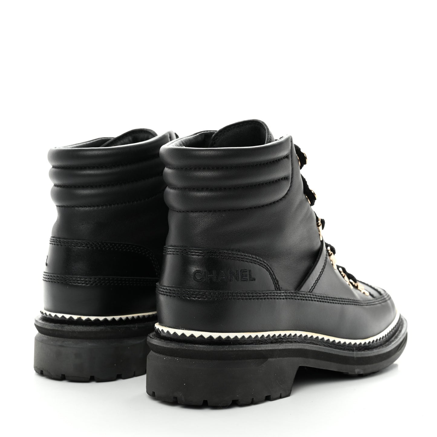 Calfskin Lambskin Lace Up Boots 37.5 Black