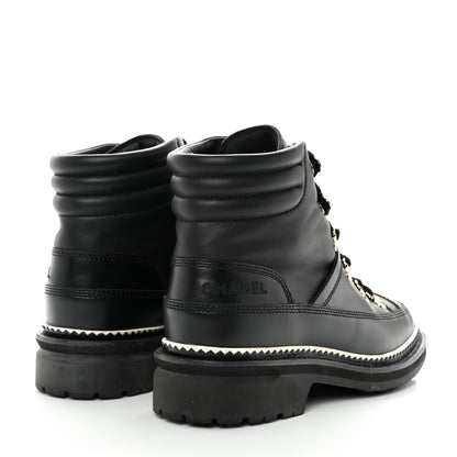 Chanel Calfskin Lambskin Lace Up Boots 37.5 Black 4 of 9