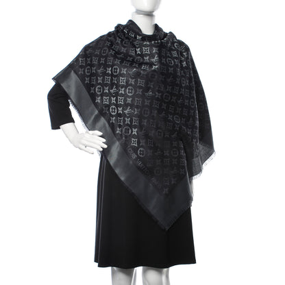 Louis Vuitton Silk Lurex Wool Monogram Shine Shawl Black 2 of 4