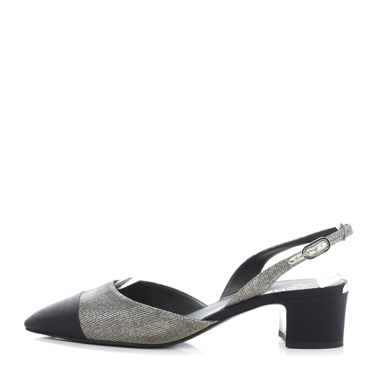 Chanel Glitter Grosgrain Cap Toe CC Slingback Pumps 40 Silver Black 1 of 10