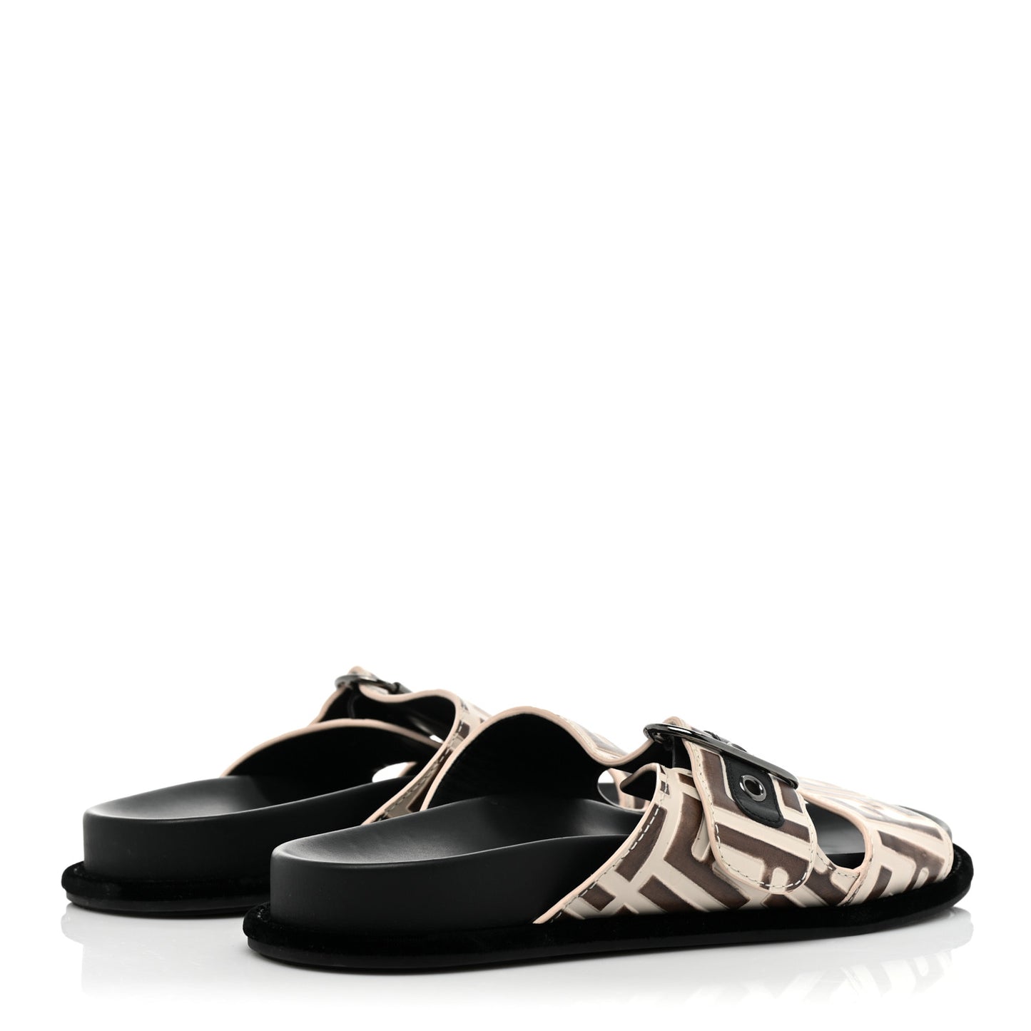 Calfskin FF Embossed Slide Sandals 37 Camelia Moresco