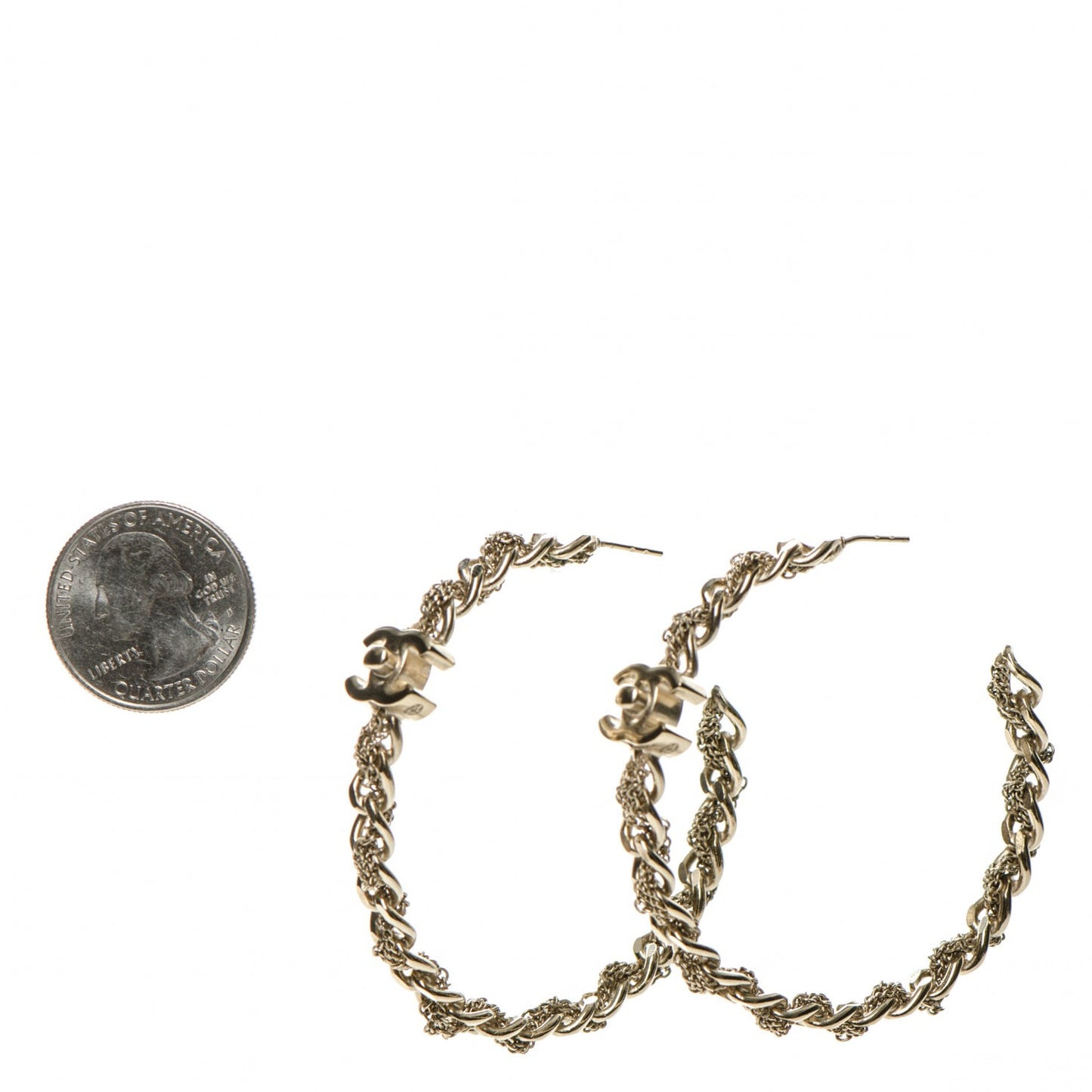 Lambskin CC Turnlock Chain Hoop Earrings Matte Gold