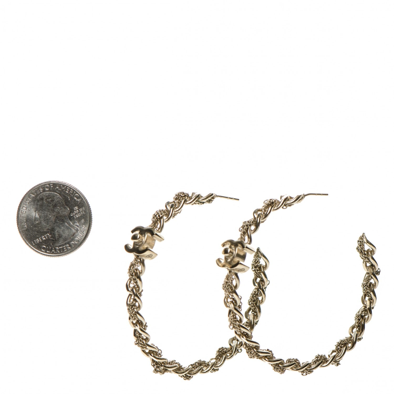 Chanel Lambskin CC Turnlock Chain Hoop Earrings Matte Gold 2 of 4