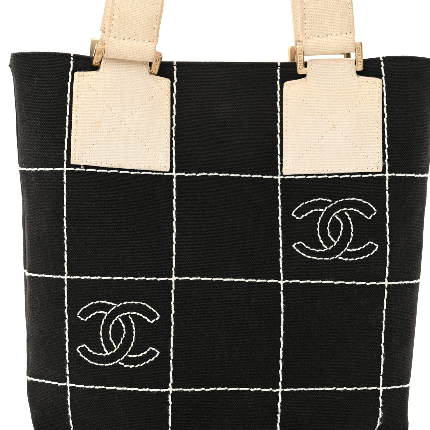 Canvas Square Stitched CC Small Tote Bag Black