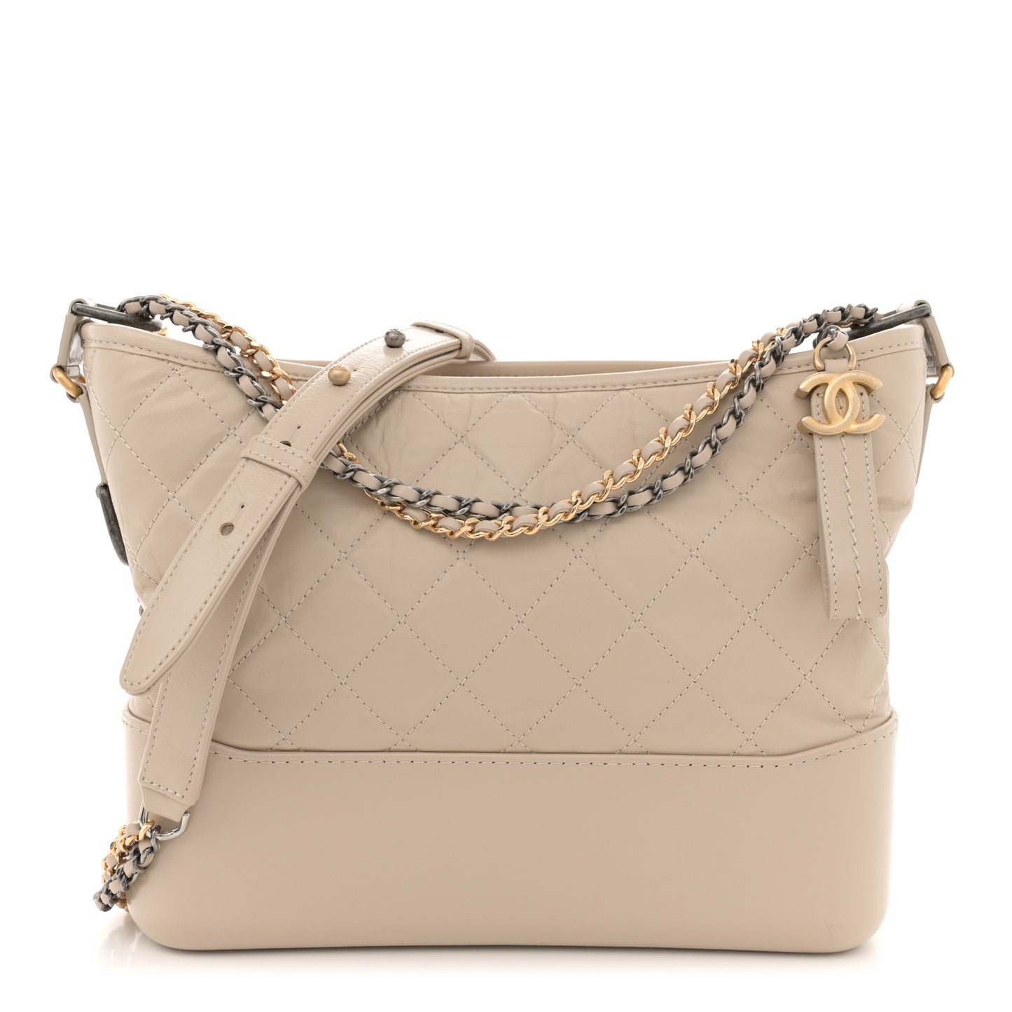 Aged Calfskin Quilted Medium Gabrielle Hobo Beige