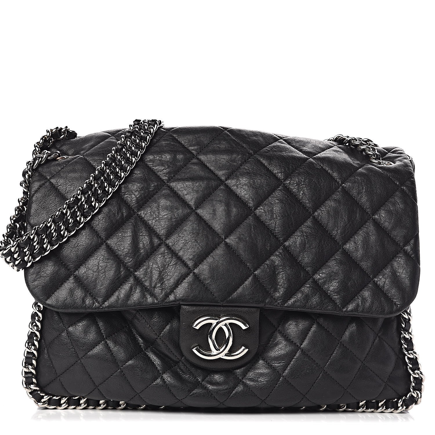 Chanel Washed Lambskin Quilted Maxi Chain Around Flap Black 1 of 13