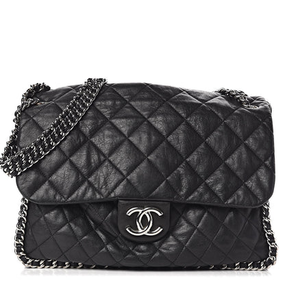 Chanel Washed Lambskin Quilted Maxi Chain Around Flap Black 1 of 13