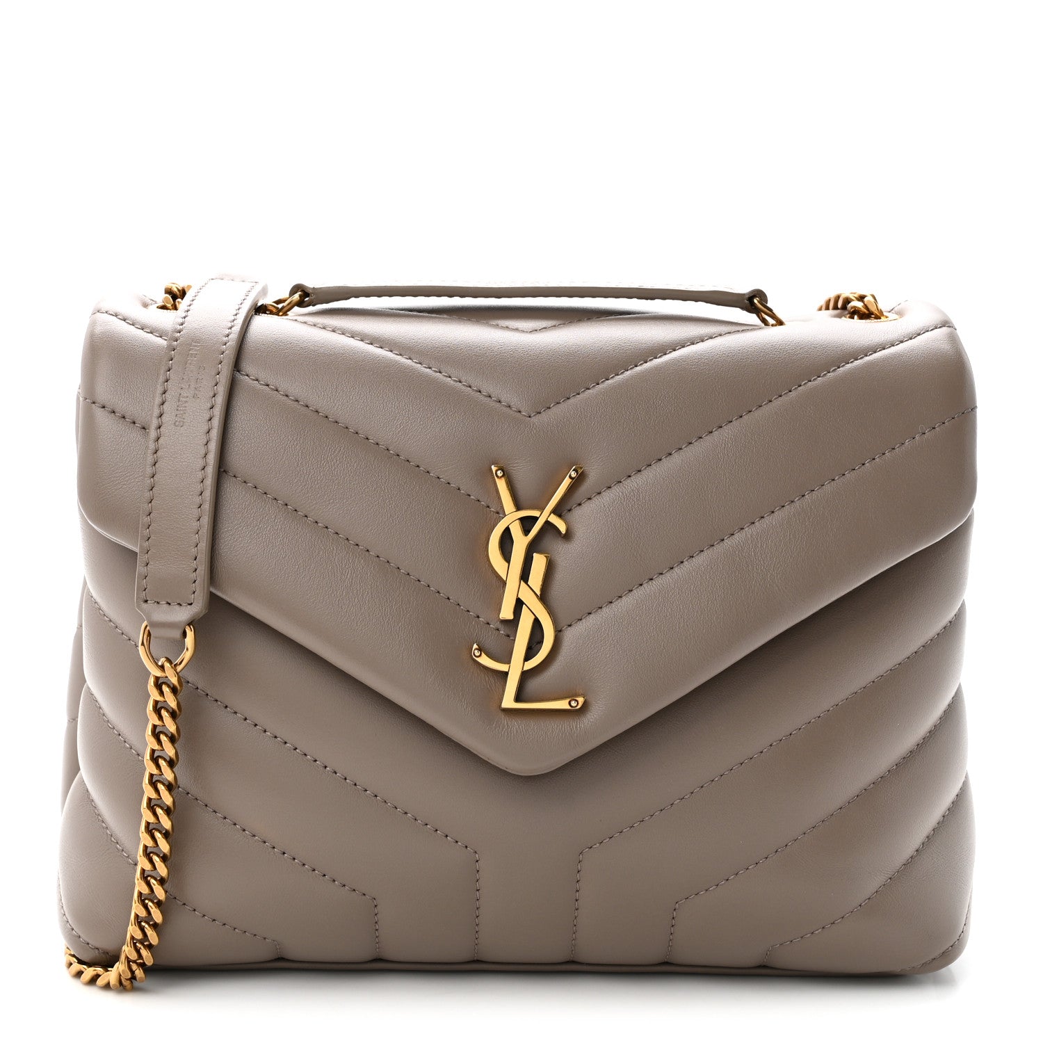 Saint Laurent Calfskin Y Quilted Monogram Small Loulou Chain Satchel Greyish Brown 1 of 11