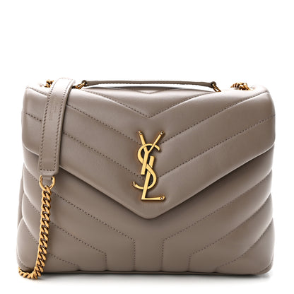 Saint Laurent Calfskin Y Quilted Monogram Small Loulou Chain Satchel Greyish Brown 1 of 11
