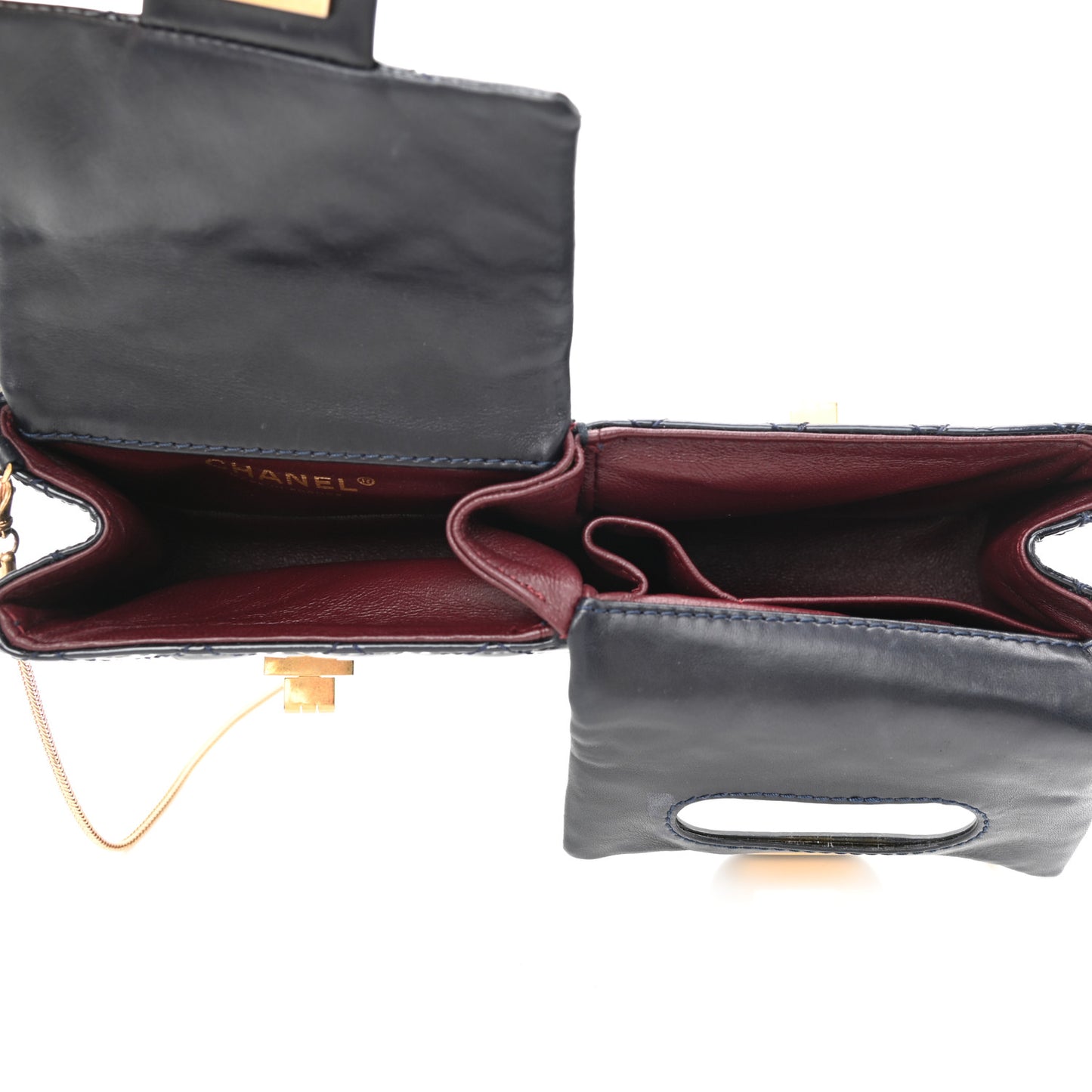 Patent Quilted Reissue Double Flap Clutch Navy